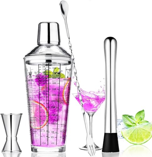 Juego De 4 Pieces Kit Coctelera De Cóctel Video, Shaker Cocktail Set, Utilizadopara Mezclar Bebidas, Familias, Bares, Fiestas, con Coctelera De Vino, Taza Medidora, Cuchara, Mano De Mortero, 400 Ml