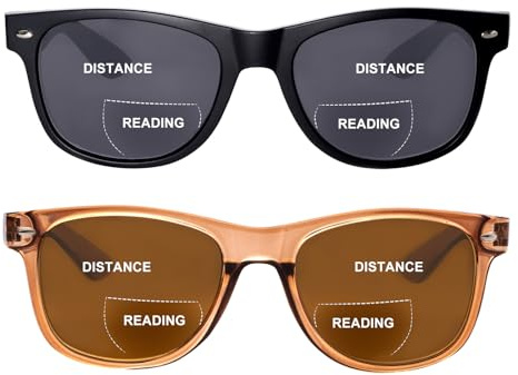 OuShiun 2er-Pack Unsichtbare Bifokale Lese Sonnenbrillen, Outdoor Sonnen Lesebrillen, Sonnenbrillenleser UV400-Schutz für Damen und Herren(Schwarz+Braun +2.0)