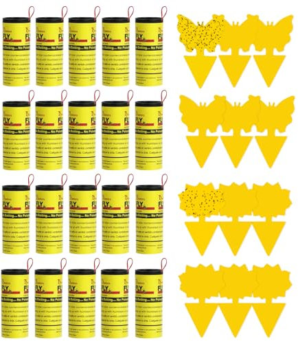 32 Trappole per Mosche, 20X Cattura Mosche ed 12X Acchiappa Moscerini Giallo per Piante in Totale, Anti Moscerini