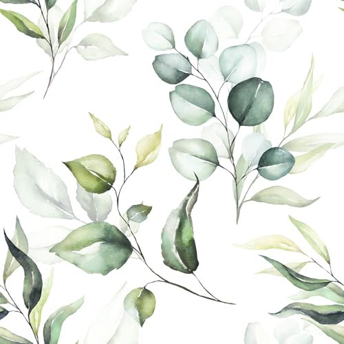 VaryFloral Papier Peint Adhésif Aquarelle Papier Peint Adhesif Mural Fleurs 30.5cmx300cm Deco Murale Feuille Verte Stickers Meuble Motif Boho Botanique Rouleau Adhesif Salon