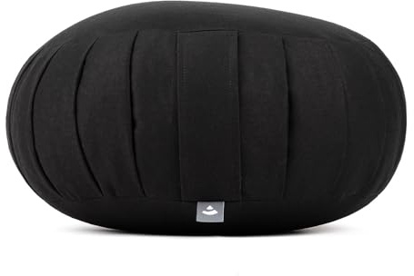 Bodhi Meditationskissen Zafu ECO | Klassisches Traditionelles Yogakissen Rund mit Dehnfalten | Bezug aus 100% Bio-Baumwolle | Hohes Yoga Sitzkissen mit Bio Dinkelfüllung | Sitzhöhe 19 cm