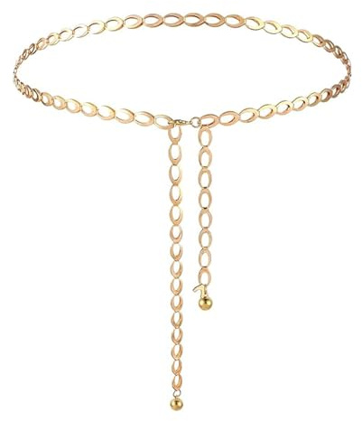 Women's Gold Chain Belt Western Metal Waist Belts for Concert Outfit Fashion Adjustable Rope with Ring Buckle for Girls Chain Belt Gold Cowgirl Accessories Ladies Belts for Dresses Jeans