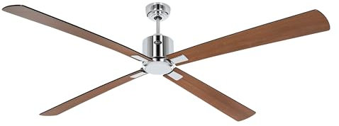 CasaFan Deckenventilator mit WLAN, ECO Neo III, 180 cm, 948410 W, Motor aus gebürstetem Chrom, wendbare Flügel, Schwarz und Teakholz