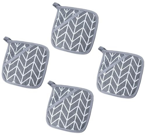 JYTDBCS 4 Pcs Thickened Cotton Pot Holders with Pocket, Grey Heat Resistant Oven Square