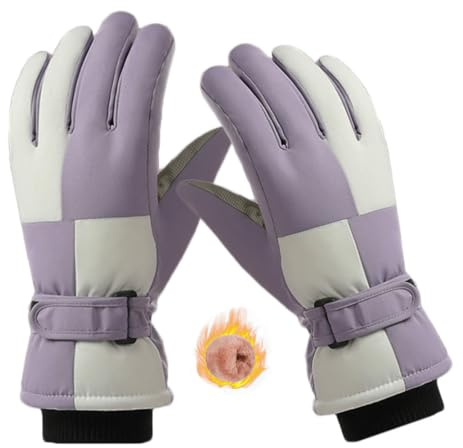 SPOTFISH Snow Gloves Women Ski Waterproof Touchscreen Winter Warm Snowboarding (Purple and White, One Size)