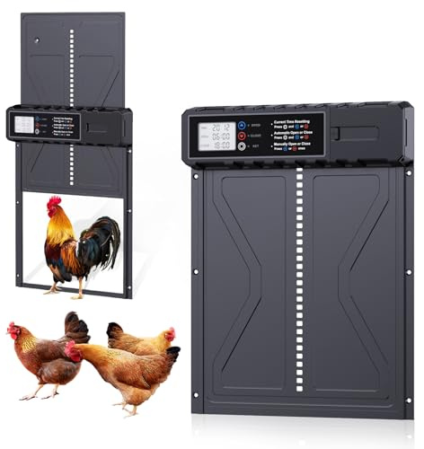VHV - Puerta automática de gallinero, batería con pantalla LCD programable impermeable, puerta automática de gallinero de aluminio con temporizador, puerta de gallinero automático, abridor de puerta
