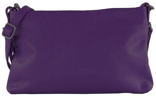 modamoda de - T258 - Borsa a tracolla da donna in pelle italiana, Lilla, m