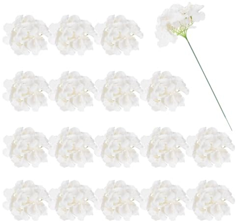 QUARKZMAN 30Pcs Hortensia Artificielles Fleures, Faux Hortensia Fleures Artificiel Soie Fleures Têtes avec Faux Tiges pour Maison Décoration Bureau Mariage Bouquet Fête, Blanc