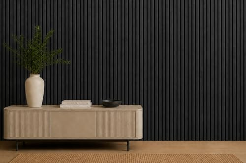 Acoustic Slatted Wall Panel Decorative Slat 3D Timber Oak Natural - 2400mm x 600mm (Panel Black Oak 2400x600mm)