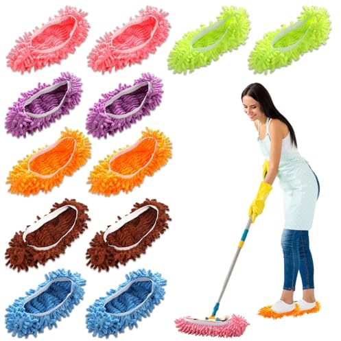 Mopp-Hausschuhe Bezüge Multifunktionaler Bodenreiniger Wischmopp Putzschuhe, Universalgröße, 12-teiliges Set?Staub Reiniger Wiederverwendbar Mikrofaser Fuß Socken Fußboden Staub Schmutz Haar Reiniger