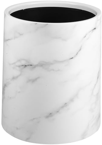 OKUMEYR Marble Pattern Waste Paper Basket 12l Plastic Garbage Can White Double-layer Design Bathroom Kitchen Office Trash Container for Home Use
