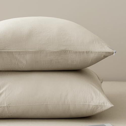 Jellymoni Kissenbezug 40x80 Baumwolle 2er Set Kissenbezüge Beige Oeko-Tex aus 100% Gewaschene Baumwolle Kopfkissenbezug mit Verstecktem Reißverschluss Weich 2 Stück Kissenhülle für Kissen 40x80cm
