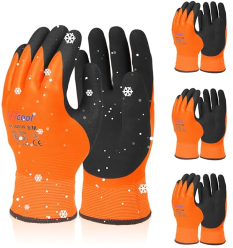 DS Safety Wasserdichte Arbeitshandschuhe mit Kautschukbeschichtung, blau und grau, für Innen- und Außenarbeiten 3 Peer (Orange, L)