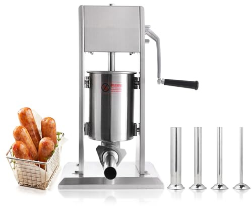 Hakka 7L/15Lb Sausage Stuffer Machine,2 Speed Stainless Steel Vertical Sausage Maker with Four Tubes,Meatball Maker for Home & Commercial Kitchens