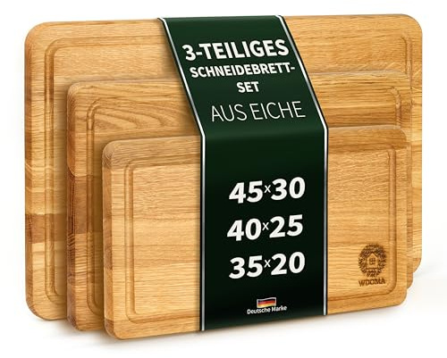 WDOMA Schneidebrett Holz aus Eiche 3er Set 45x30 / 40x25 / 35x20 - Schneidebretter - Holzbrett Küche - Cutting Board Wood - Holzschneidebrett - Küchenbrett Holz - Wooden Cutting Board, Chopping Boards
