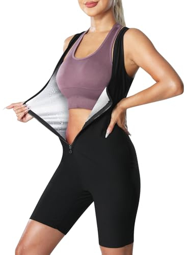 Donason Sauna Suit for Women Full Body Slimming Jumpsuit Workout Waist Trainer for Weight Loss Sweat Suit Heat Trapping Fitness Gym Vest Top Shapewear with Zipper