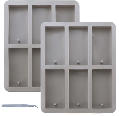 Lot de 2 moules rectangulaires en silicone avec trou de suspension - Moules à savon en résine avec 1 pince à épiler - Pour savon, pendentif, jour, bougie, résine