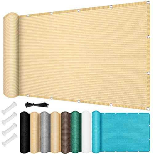 Tenda a Vela Traspirante 140 x 200 cm Rettangolare 98% Anti-Uv Telo Oscurante per Recinzione Antivento Prova di Sole per Esterno, Serra, Balcone, Giardino, Color Crema