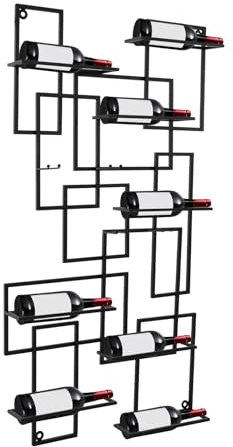 WindWilder Étagère murale pour 10 bouteilles de vin - 60 x 110 cm - Forme géométrique - En métal - Pour cuisine, salle à manger, bar, cave - Capacité de charge jusqu'à 12 kg - Noir