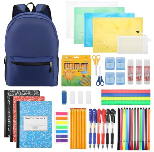 Yocdunm 56 Pieces Back to School Supplies with 15 inch Backpack Back to School Supplies Bag Stationery Set Elementary School Supply Kit Essential Bundle Bulk School Stationery Set