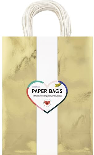 folia 22469 - Paper Bags Gold L, 20 Papiertüten aus 110 g/m² Kraftpapier in Gold, ca. 24 x 31 x 12 cm, zum Basteln, Verzieren und Verschenken