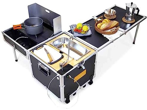 SFSLBFB 40L Cucina Mobile per Esterni Auto Cucina Multifunzionale Scatola da Campeggio Picnic Stufa Tavolo Pieghevole Portatile Ruota, Scatola di Immagazzinaggio Tavolo Stufa Pieghevole