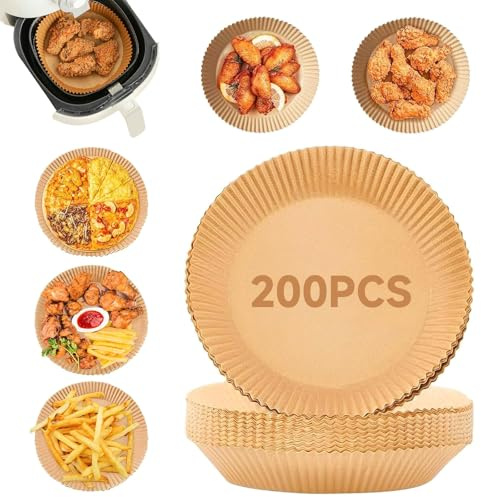 Toumdafine 200 Stück Backpapier für Heißluftfritteuse, 16-20 CM Air Fryer Baking Paper, Backpapier für Heißluftfritteuse Rund, für Bratpfanne, Ofen, Mikrowelle