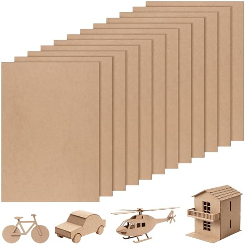 SENJEOK 12 pannelli in legno MDF formato A4, 2 mm, fogli vuoti in MDF per artigianato, modellismo, intaglio a mano, pittura, decorazione