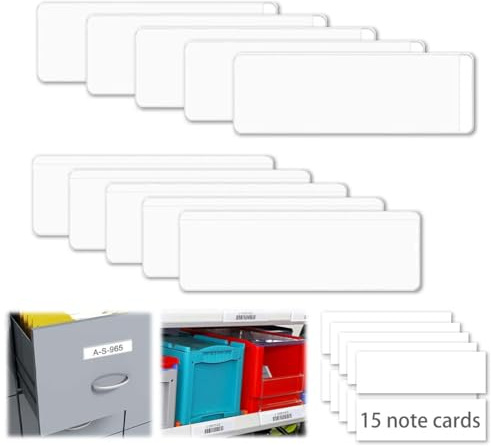 GHPKOTW 10 Transparente Etikettenhalter + 15 Weiße Karten, Selbstklebende Beschriftungsfenster, Durchsichtige Kunststoffetiketten, Abnehmbare Klebetaschen für Regal, Briefkasten, Ordner, Zuhause, Büro