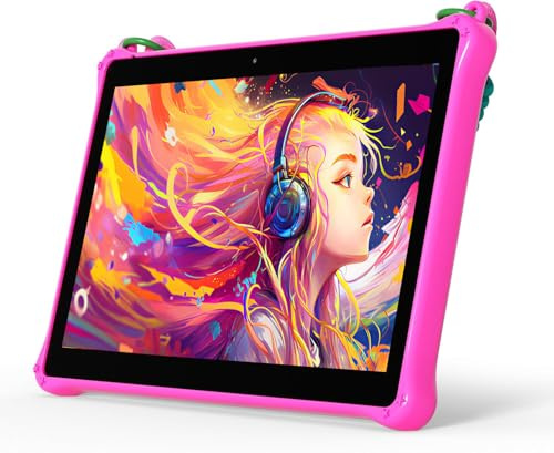 VASOUN 7 inch Kids Tablet, Android 13 Tablets for Kids with Lanyard, 32GB Toddler Tablet with WiFi, Kids Software Pre-Installed, Parental Control, Dual Camera, Education, Games (Pink)