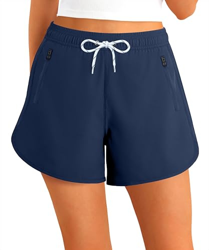 APTRO Women Swim Shorts Board Swimming Surf Beach Shorts Bikini Bottoms Quick Dry Ladies Sport Running Shorts Zip Pockets Navy L