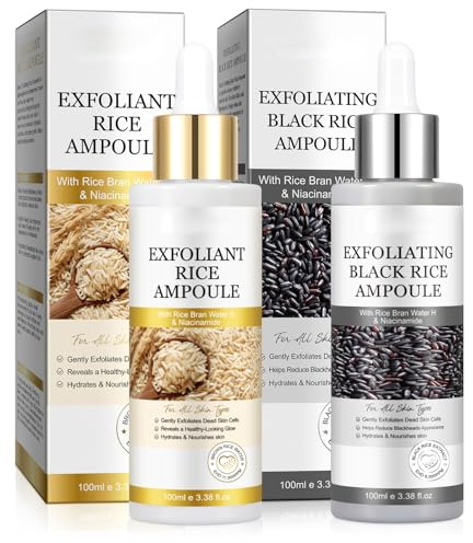 Peel Shot Glow Rice Ampoule Duo - Riso bianco e nero, esfoliante delicato, scrub viso e corpo per rimuovere i punti neri, per tutti i tipi di pelle