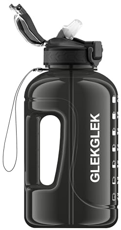 GLEKGLEK 2 Litre Water Bottle with Straw, BPA Free Large Drinks Bottle for Gym, Office, Outdoors Sport (Black)