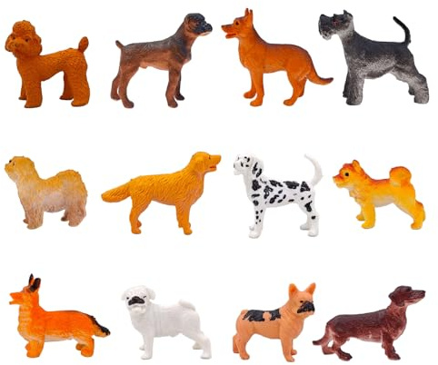 THXFUNAREA 12 Piezas Animales de Juguete Lindo Mini Figuras Perro Muñeca Miniaturas Resina Animales Miniatura Diseño Simulación Mini Figuras Forma Decoración para Sala Estar Dormitorio Oficina