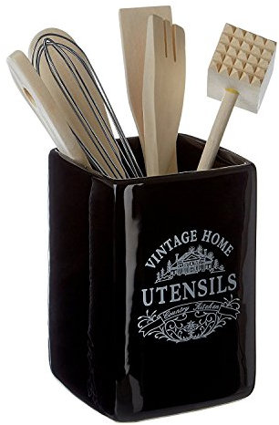 PREMIER Housewares 0721924 Vintage Home Contenitore con Utensili, Ceramica, Nero