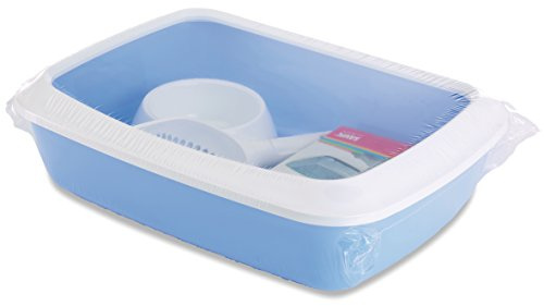 Savic arenero Gato Iriz Starter Kit - Azul - Set Completo para Gatitos - Pala y comedero incluidos - 42x31x12,5 cm