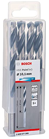 Bosch Accessories 2608577269 HSS PointTeQ (10,1 x 87 x 133 mm) - Set da 5 Pezzi di Punte Elicoidali per Trapano per Metallo, Acciaio, Fusione o Plastica, Grigio (Argento), Ø 10.1 mm