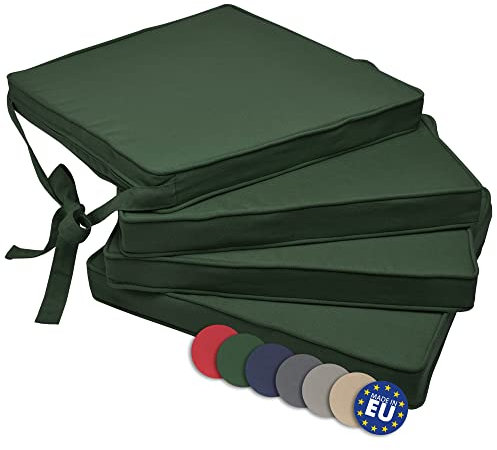 Beautissu Loft SK Stuhlkissen 45x40 cm Grün - 4er Set Stuhlpolster mit Bändern Sitzkissen für Stühle, Sitzpolster Set rutschfest mit Befestigungsbändern Sitzauflage Polsterauflage
