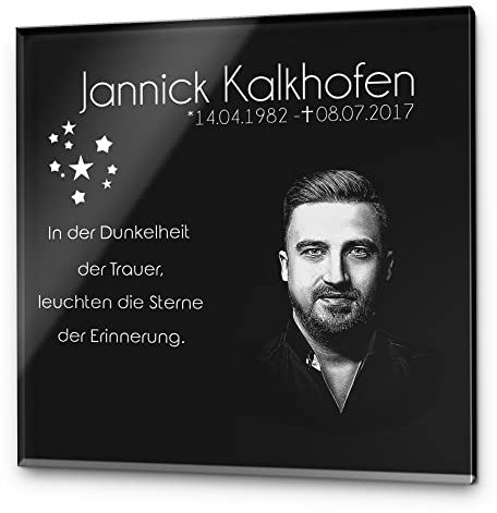 CHRISCK design Grabstein Gedenkstein aus hochwertigem Hochglanz Acrylglas (bruchsicher & wetterfest) Grabplatte mit Gravur Fotogravur ab 20x20 cm Gedenktafel für Menschen Andenken