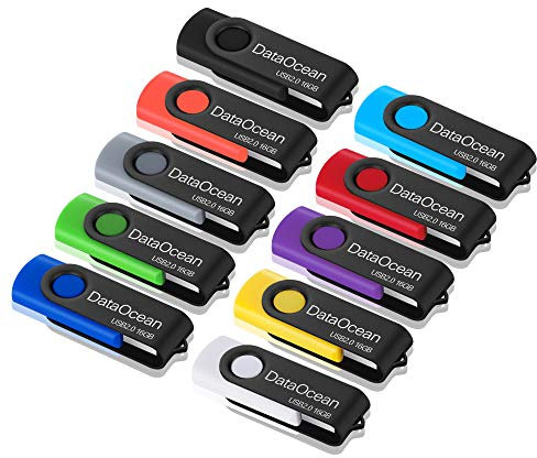 Lot de 10 Clé USB 16 Go DataOcean USB 2.0 Flash Drive Stockage Rotation Disque Mémoire Stick (10 X 16Go Mélanger Les Couleurs)