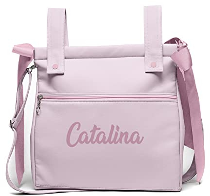 Personalisierte Öko-Leder Einkaufstasche für Kinderwagen mit Name - Kinderwagentasche - Kinderwagen Organizer Tasche Brotkasten - Rosa - Nenel