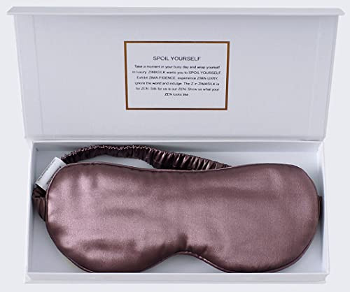 ZIMASILK Schlafmaske aus 100% reiner Maulbeerseide, mit einer Stärke von 22 Momme, gefüllt mit 100% Maulbeerseide, Befestigungsband aus Seide, extrem weiche und bequeme Schlafmaske, Grau-Lila