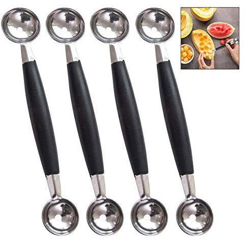 Xrten 4 Pièces Boule à Melon en Acier Inoxydable, Cuillère à Fruits pour Crème Glacée à Pastèque