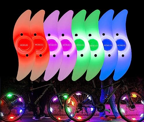 WOWLED 8 st cykelekrar ljus flerfärgad med reservbatterier, vattentät, lätt att installera cykelhjul ekrar LED-lampor neonband blinkande lampor med 3 lägen, för cykeldekoration