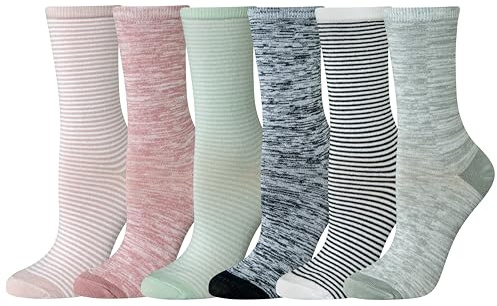 Amazon Essentials Calcetines altos para mujer, algodón, 6 pares, multicolor, teñido espacial, rayas, 6-9