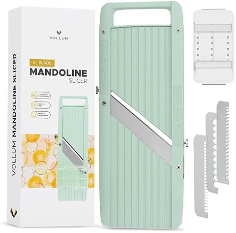 Vollum Japanese Mandoline Slicer – Professional Slicer Vegetable Cutter Japanese Mandoline Slicer for Kitchen with Interchangeable Stainless Steel Blades – Narrow Handheld Food Manual Slicer