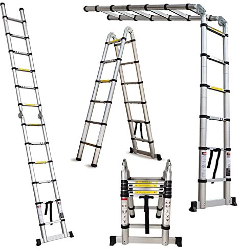 Scale Telescopica Pieghevoli 3,8M in Alluminio - Multifunzione per La Casa e La Cucina, Estensione Allungabile Multiuso 2 x 6 Gradini (1,9 m + 1,9 m), Capacità 150kg