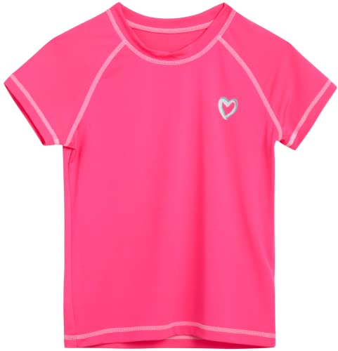 Pink Platinum Girls Rash Guard - UPF50+ Sun Protection Quick Dry Short Sleeve Swim Shirt Rash Guard for Girls and Toddlers, Size 14-16, Knockout Pink