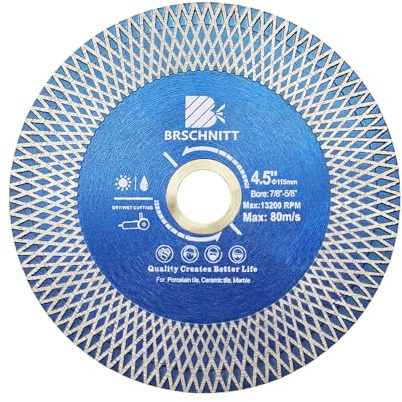 Lame de scie diamant pour carrelage - BRSCHNITT 115 mm Disque de coupe diamant double usage - Pour couper et meuler les carreaux de céramique, la porcelaine, le granit, le marbre