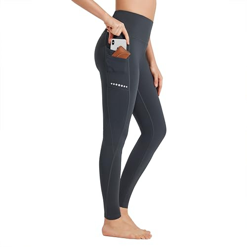 BAYGE Damen Sport Leggings Winter Hohe Taille Fleece Gefüttert Wasserdicht Blickdicht Bauchkontrolle Slim Fit Yogahose Sporthose Sweathose Fitnesshose mit Taschen